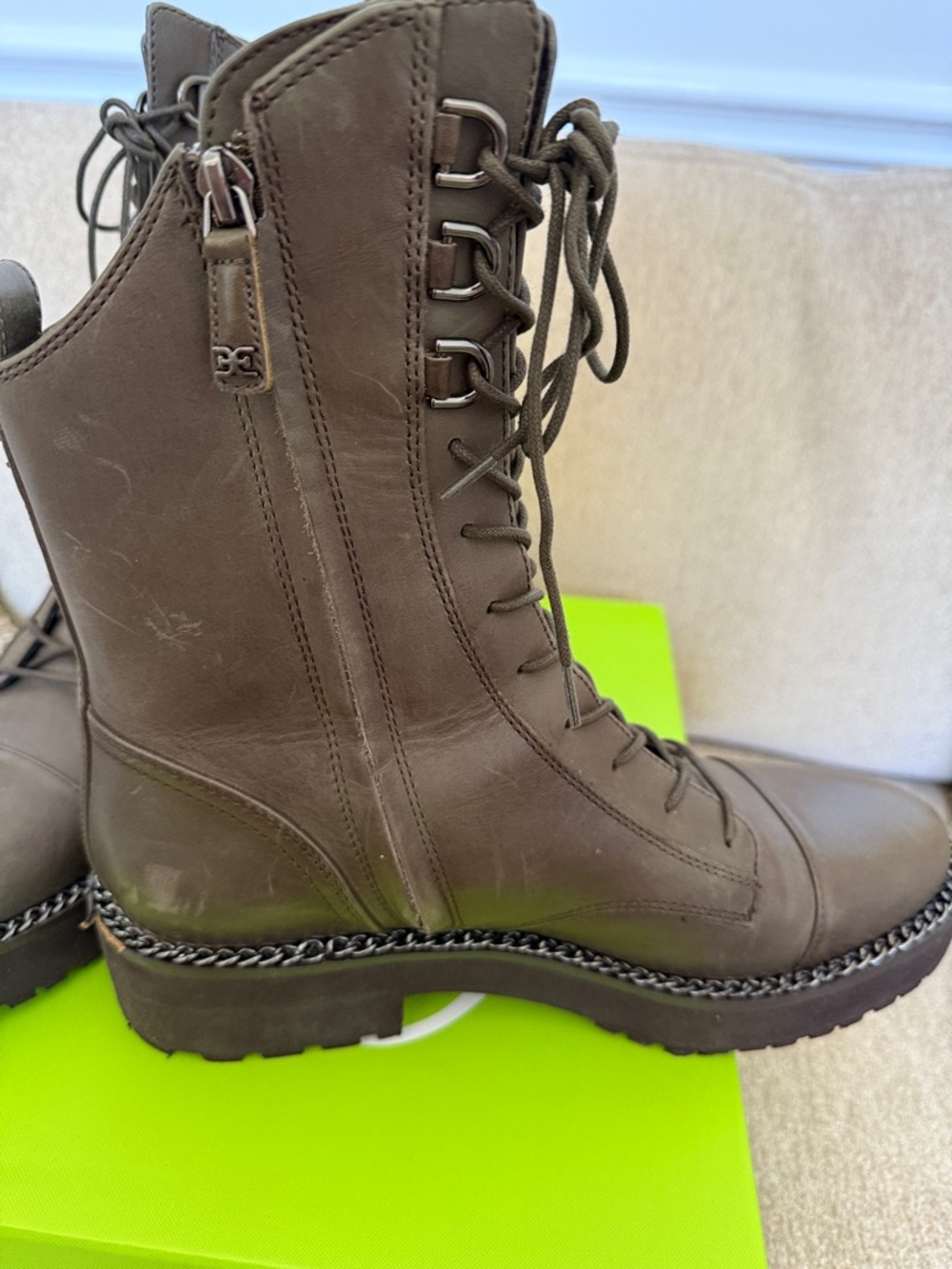 Sam Edelman Lenley, Alpine Green Lea Lace-Up Platform Lug Boots, Size 10 - Picture 6 of 9
